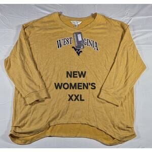 NEW WOMENS XXL WEST VIRGINIA MOUNTAINEERS OVERSIZED GOLD BAILEY LONG SLEEVE...